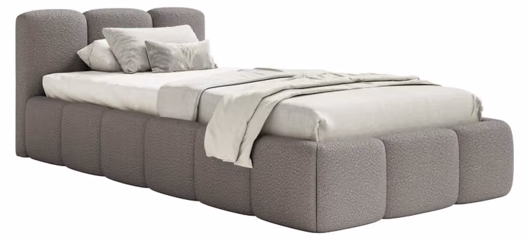 Selsey Cloudy Low – Letto imbottito 90x200 cm, contenitore e rete a doghe, grigio bouclé
