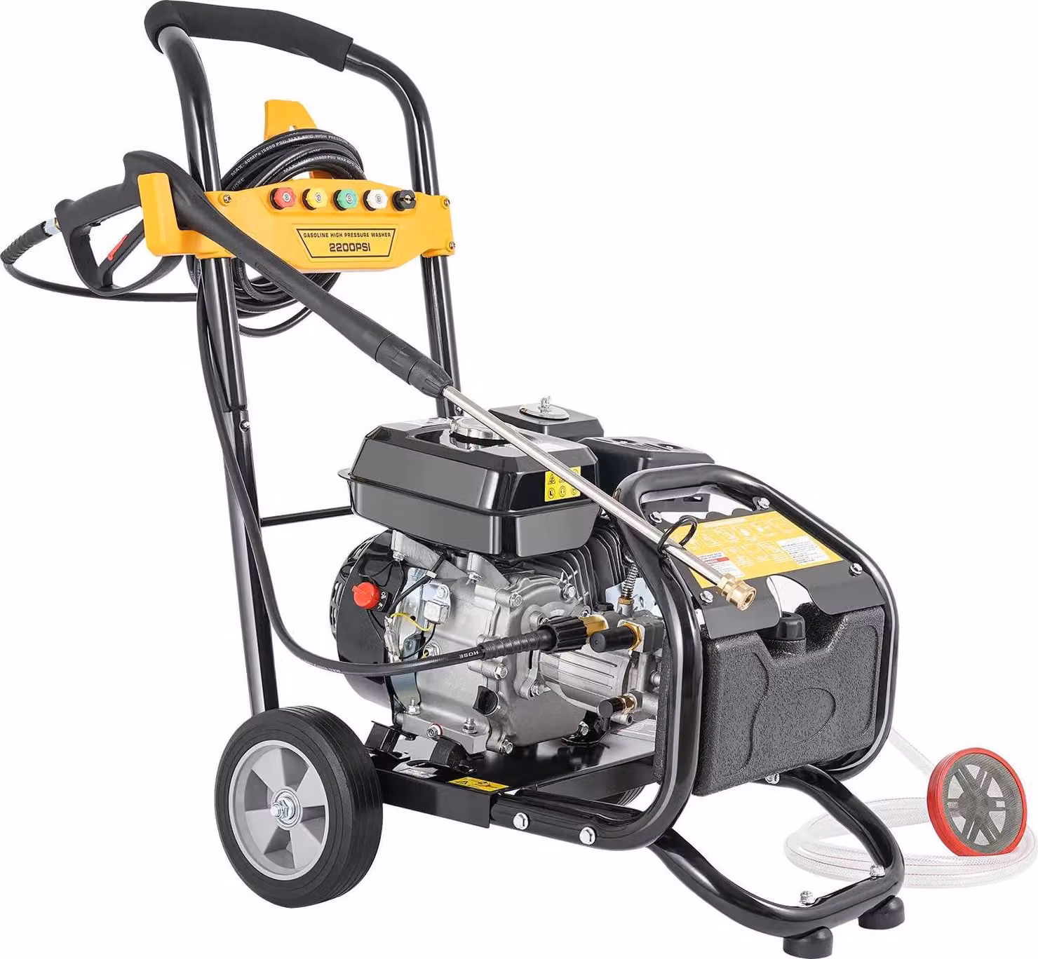 Idropulitrice a benzina - 7,5 CV, 150 bar - 9 litri/min - 5 ugelli - Telaio con ruote da 20 cm - colore nero