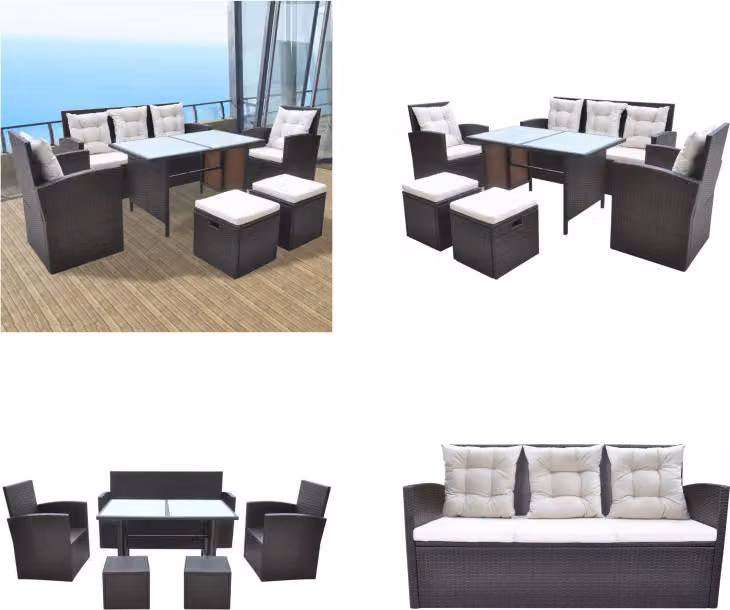 vidaXL set da pranzo da giardino 6 pezzi con cuscini in poly rattan marrone - Set di mobili da giardino - Set di mobili da giardino - Tavolo da giardino - Tavoli da giardino