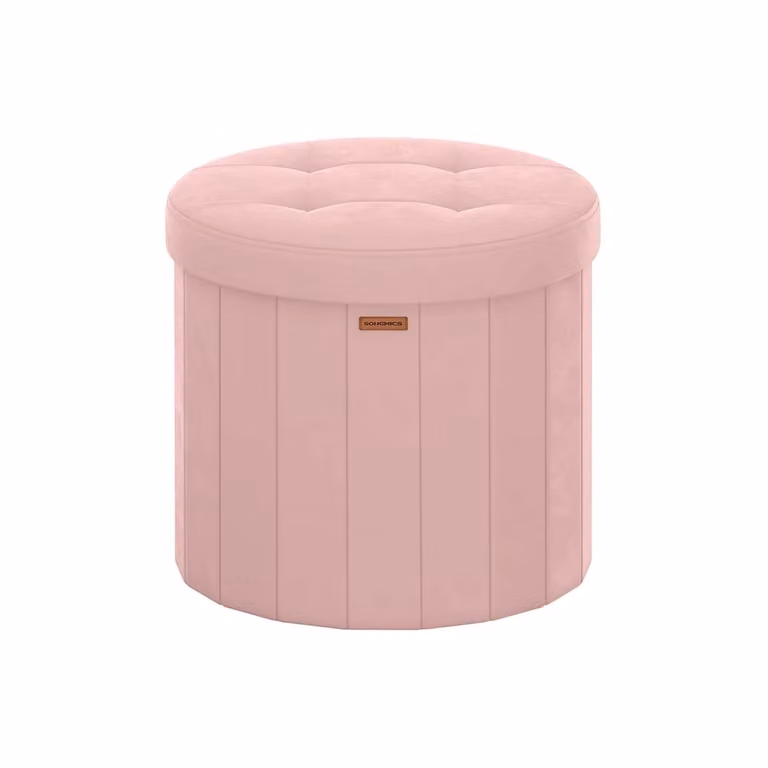 Pouf contenitore rotondo pieghevole, Rosa Pastello / Velluto
