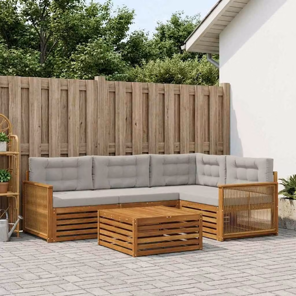 Set di divani da esterno vidaXL 5 pezzi in legno di acacia con tavolo da caffè, colore beige e grigio
