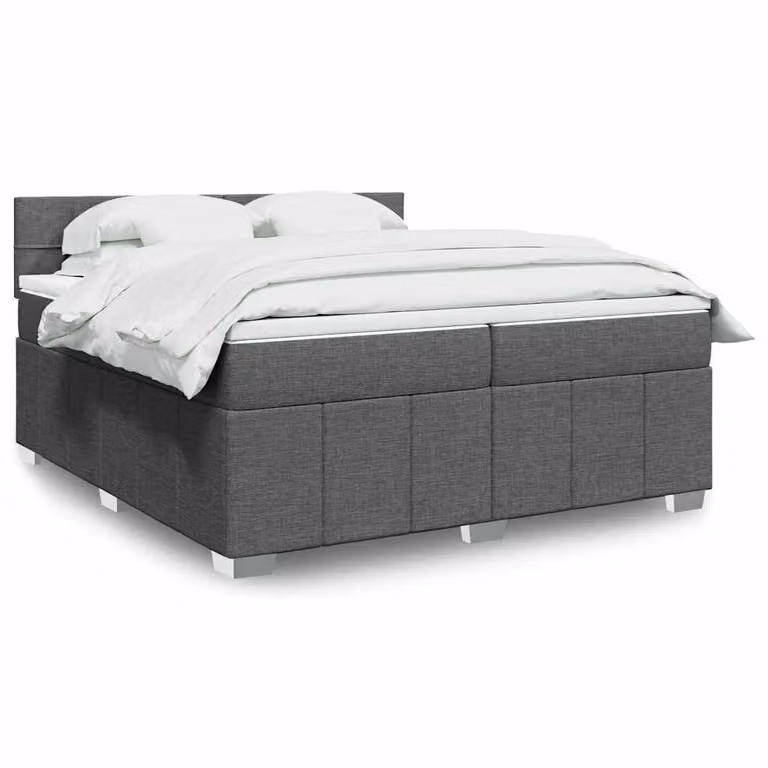 vidaXL Giroletto a Molle con Materasso Ibrido in Tessuto Grigio e Bianco, L/P: 200 x 200 cm