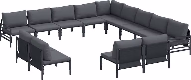 Set Divano da Giardino con cuscino 13 pcs Nero Acciaio