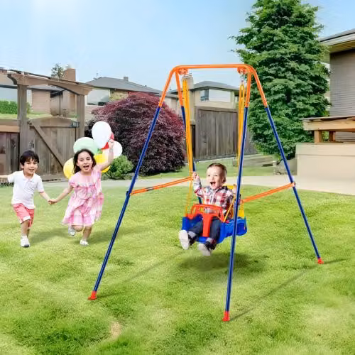 VEVOR Altalena per Bambini 3 in 1 Pieghevole in Metallo Multicolore con 4 Sacchi di Sabbia per Interni ed Esterni