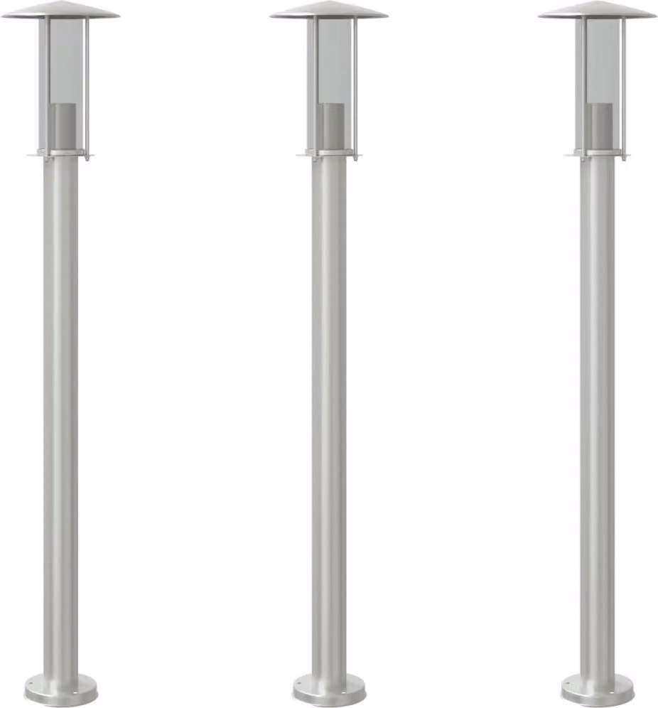 Lampade da Terra per Esterni 3 pz Argento 100cm in Acciaio Inox