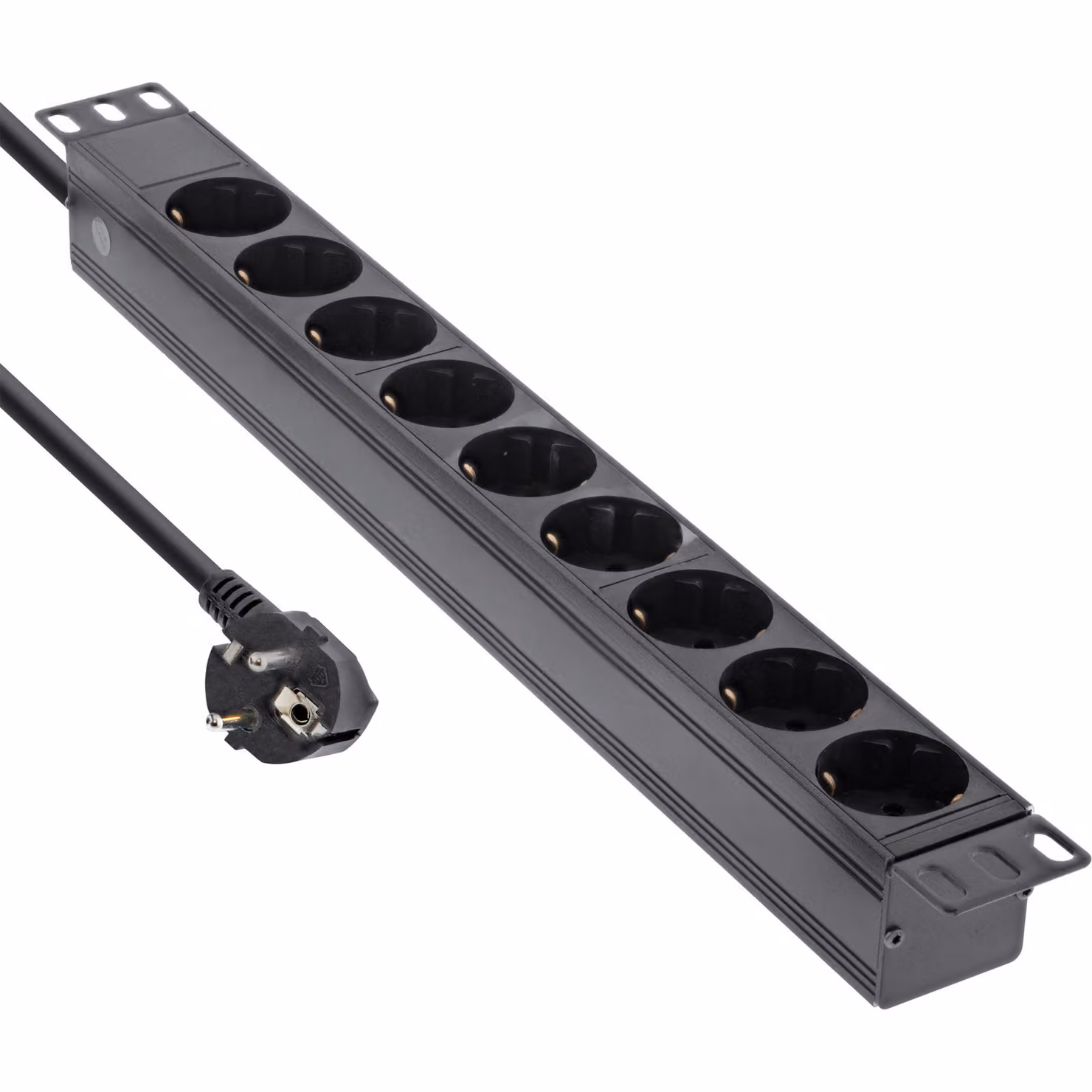 InLine® 48,30cm (19") Steckdosenleiste, 9-fach Schutzkontakt, ohne Schalter, 2m, schwarz (16419I)
