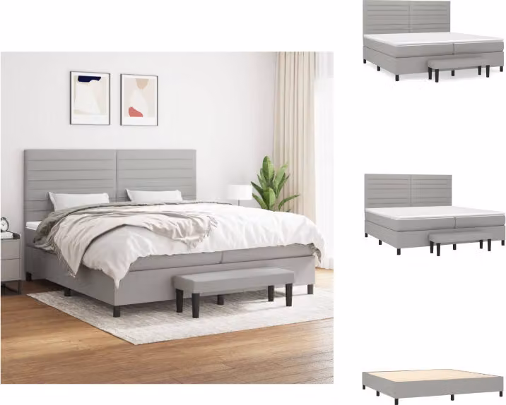 vidaXL Letto a molle con materasso grigio chiaro 200x200 cm in tessuto - Letti & strutture letto