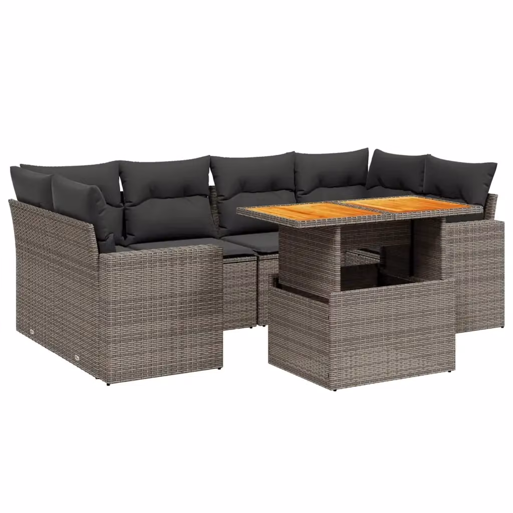 Set di divani da giardino vidaXL in 7 pezzi in polyrattan grigio con cuscini e tavolino coordinato – 2