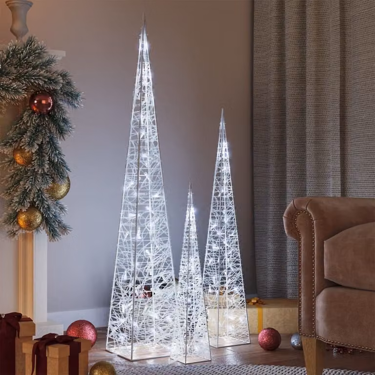 The Living Store Set di coni luminosi a LED decorazione acrilica bianco freddo 60/90/120 cm