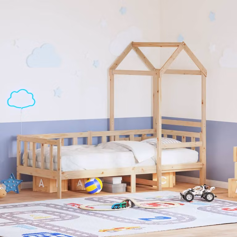 vidaXL Dormeuse con Tetto per Bambini in Legno Massello di Pino, Colore Marrone, L/P/H: 200 x 80 x 103,5 cm