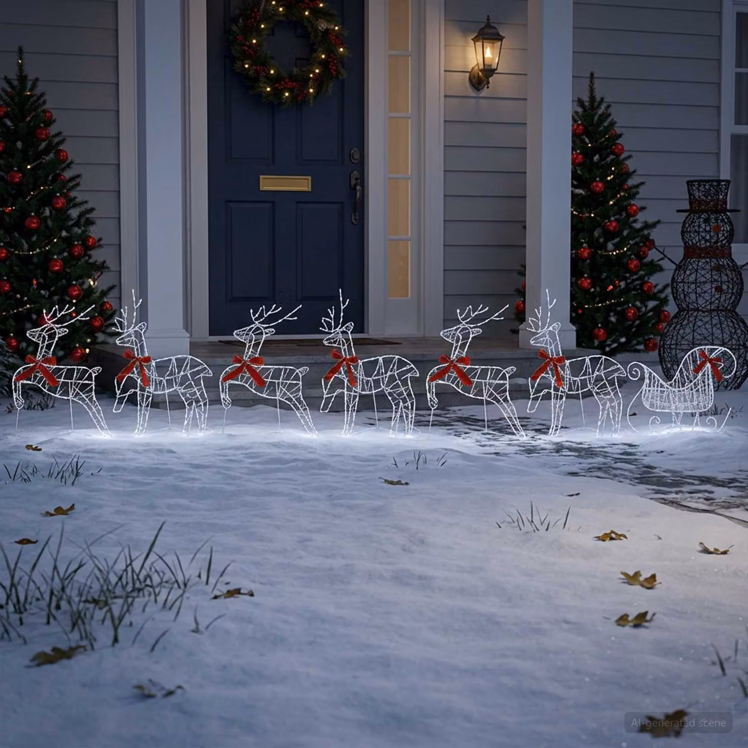 vidaXL Renna di Natale con slitta 7 pz 320 LED Bianco freddo