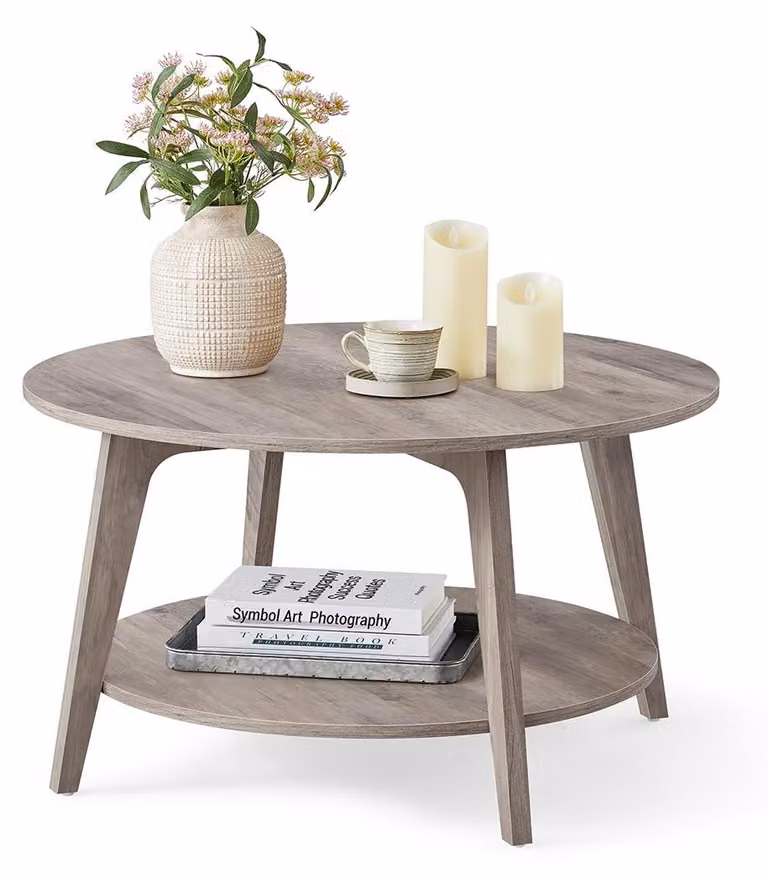 Tavolino da caffè in legno, finitura marrone, forma rotonda, diametro 80 cm x altezza 45 cm