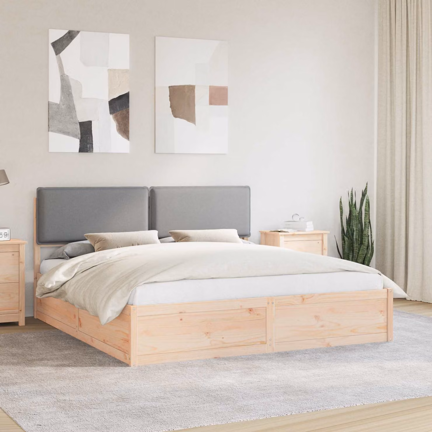 Letto con testiera rivestita vidaXL in legno di pino e tessuto grigio 200 x 200 cm – 1