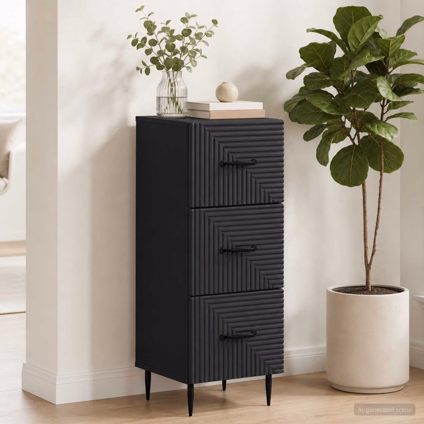 Carrello mobile con cassetti vidaXL nero con ruote per ufficio e soggiorno L/P/H: 33 x 34,5 x 89,5 cm
