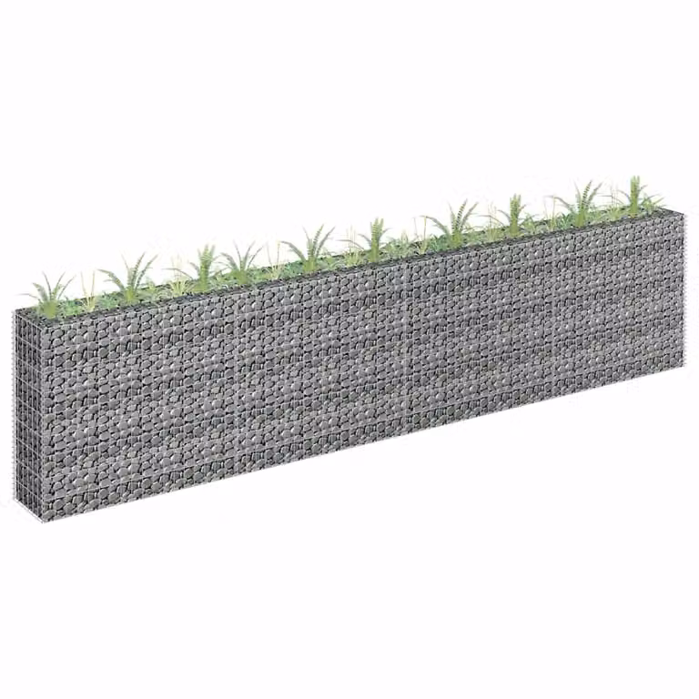 vidaXL Letto Rialzato a Gabbione in Acciaio Zincato Grigio L: 360 cm, P: 30 cm, H: 90 cm
