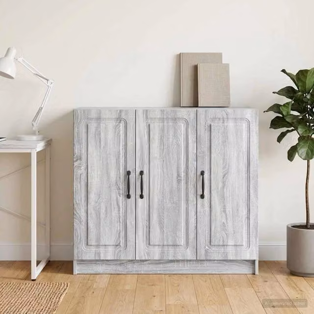 Credenza moderna vidaXL in legno MDF e metallo, colore grigio, L 89 cm x P 34,5 cm x H 77 cm