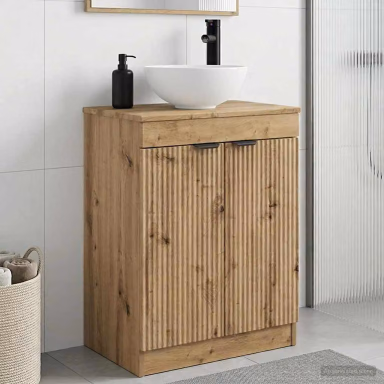 Mobile da bagno con lavabo vidaXL in rovere artigianale, colore marrone e nero, L: 54 cm, P: 35 cm, H: 83 cm