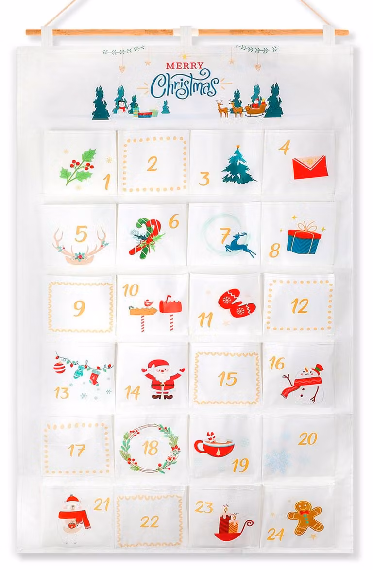 Calendario dell'Avvento in tessuto per il 2025, con 24 tasche di 15x15 cm, da riempire a piacere