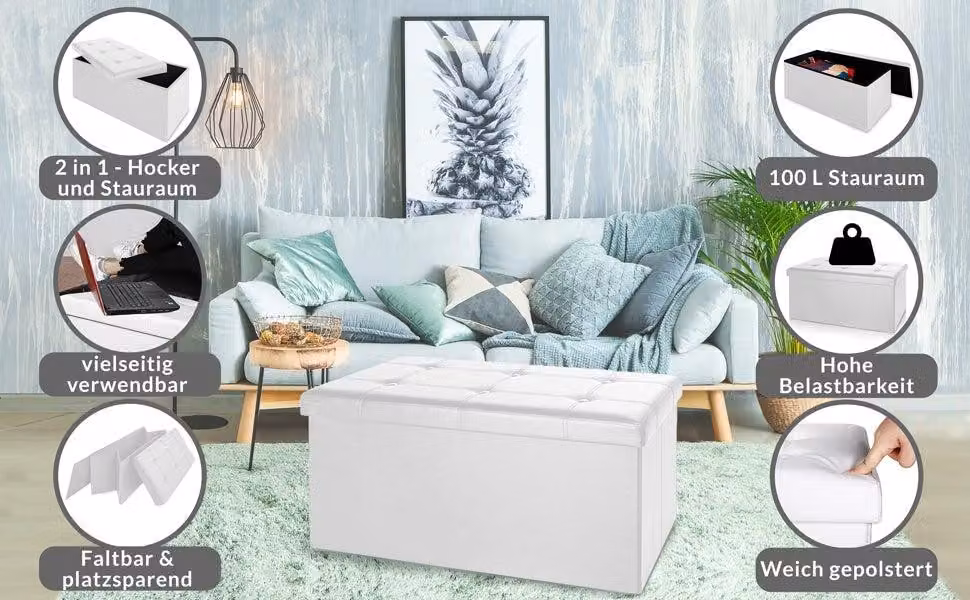 Panca contenitore, MDF bianco, 80x40x40cm, pieghevole
