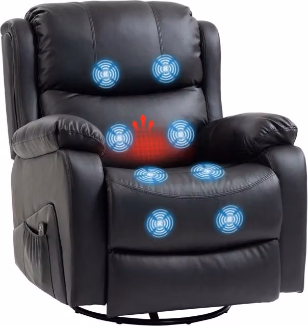 Poltrona Relax Reclinabile con 8 Punti Massaggianti, Riscaldanti e Poggiapiedi, 87x97X100 cm, Nero