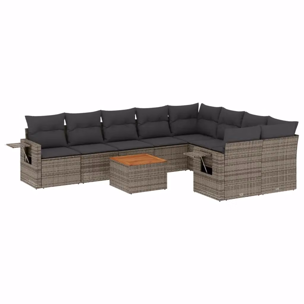 Set Divano da Giardino Moderno VIDAXL in Polyrattan Grigio con 10 Pezzi e Cuscini – 2
