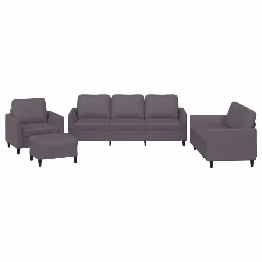 Set di divani vidaXL 4 pezzi in similpelle grigia con cuscini, comprendente divano a 3 posti, divano a 2 posti e pouf con design moderno per il tuo soggiorno – 2