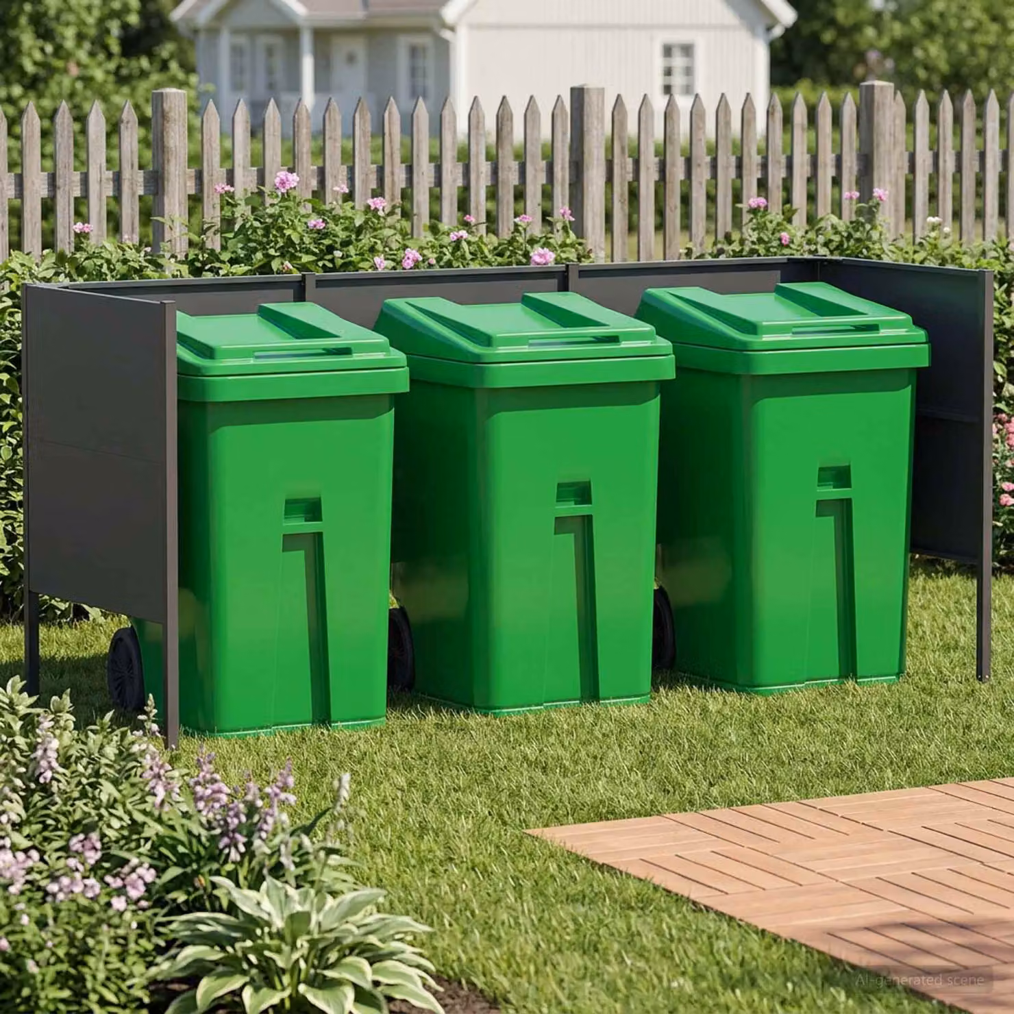 Paravento per bidoni della spazzatura vidaXL in acciaio colore antracite L: 249 cm, P: 85 cm, H: 113 cm