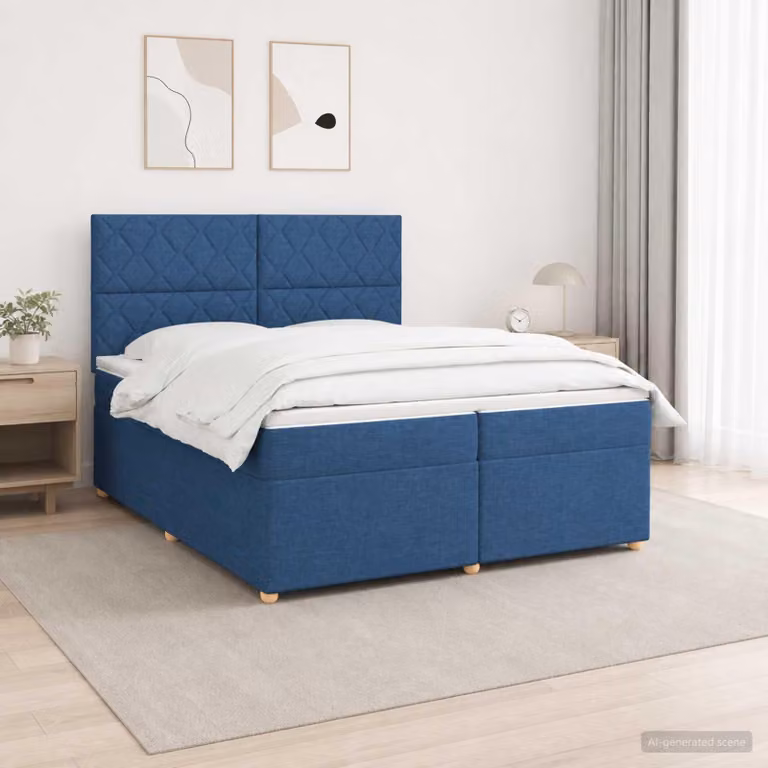 Maison Exclusive - Letto boxspring con materasso e testiera blu 200 x 200 cm in tessuto