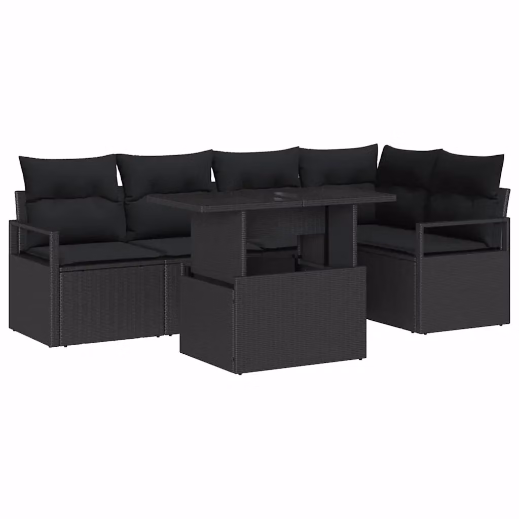 Set Divano da Giardino a L con Tavolino vidaXL, 6 Pezzi, Nero, con Cuscini e Struttura in Metallo e Rattan Resistente ai Raggi UV – 2