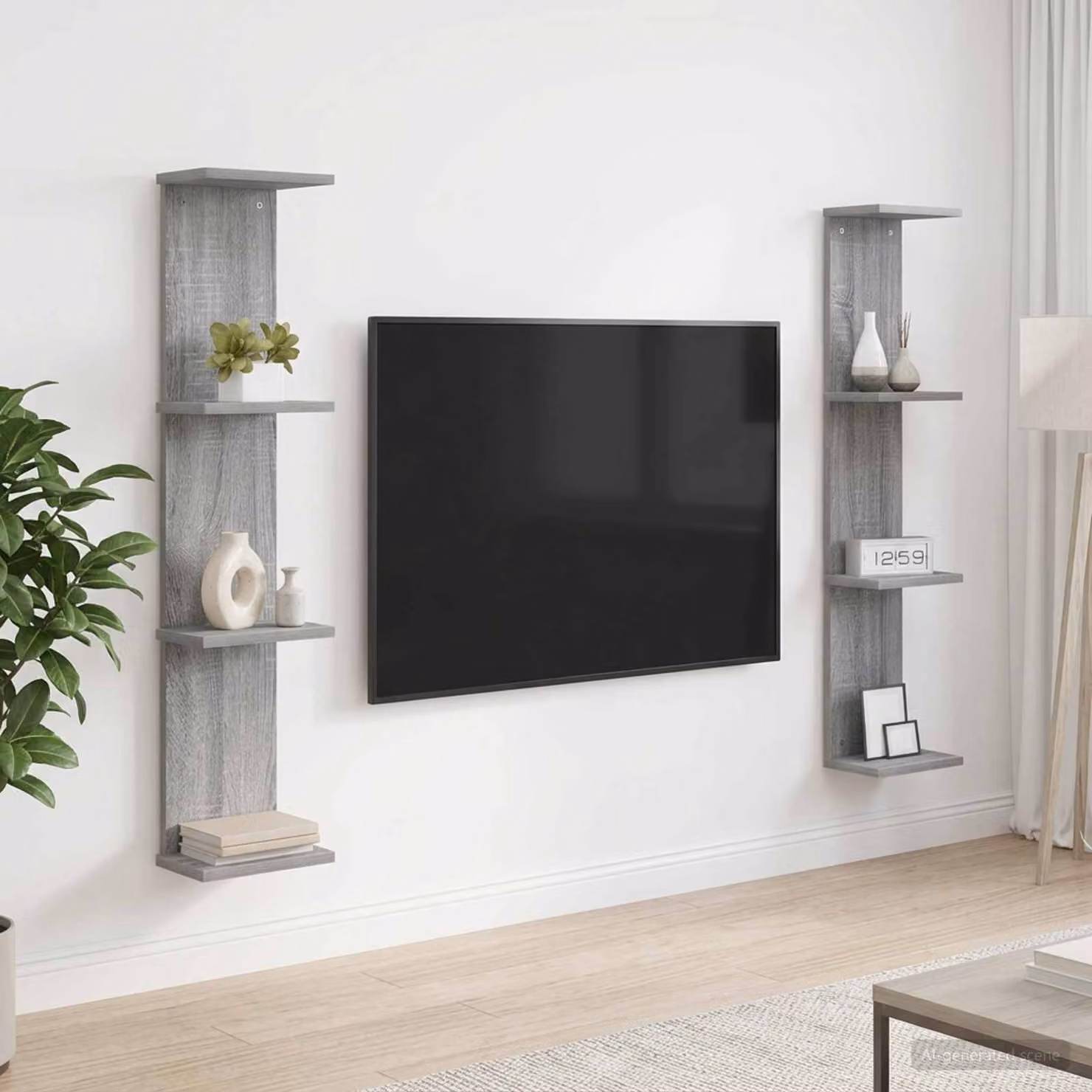 Set di 2 scaffali da parete vidaXL in stile moderno, colore grigio, L 22 cm x P 15 cm x H 100 cm