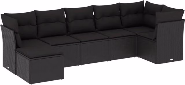 vidaXL Set Divani da Giardino Moderno in Polyrattan Nero con 7 Cuscini e Ottoman – 2