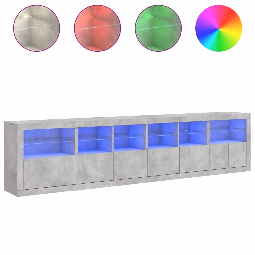 Credenza con Luci LED Grigio Cemento 283x37x67 cm