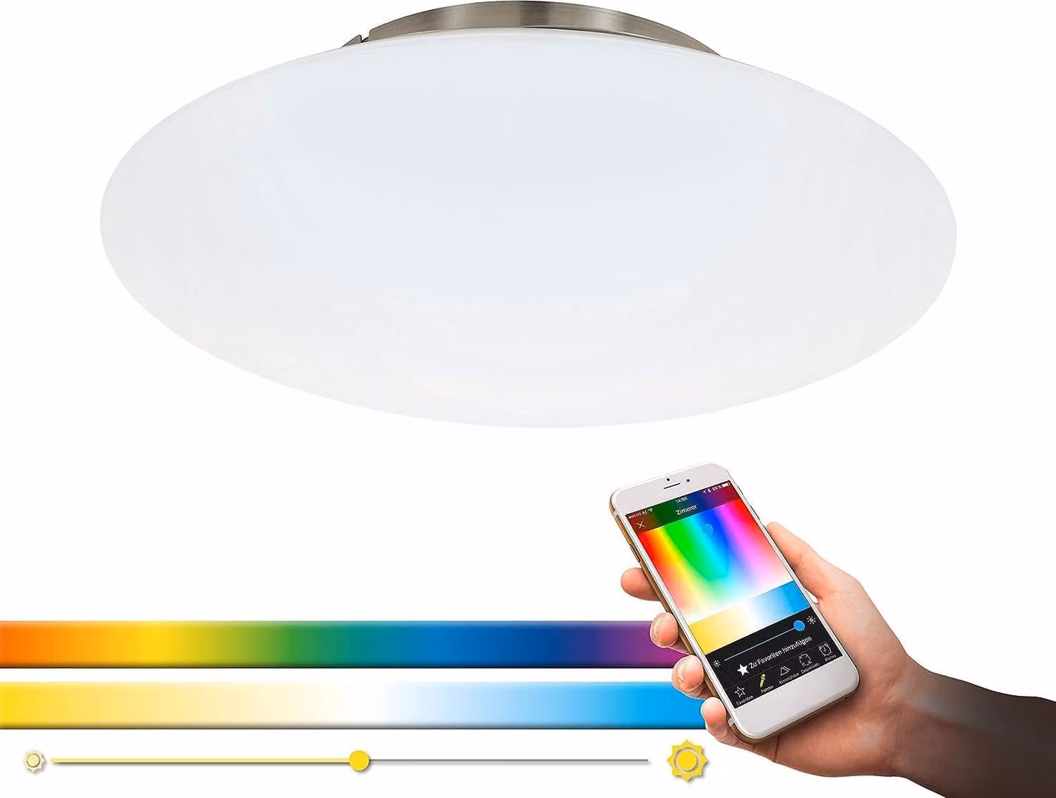 EGLO Frattina-C, plafoniera intelligente, Bluetooth, acciaio satinato, bianco, plastica, acciaio, 2700 K, 6500 K