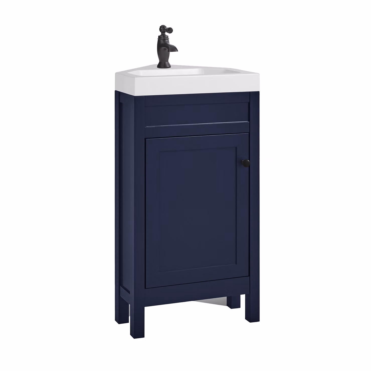 Mobile Bagno Angolare Blu Marino da 450mm con Lavabo e Maniglia Classica Rotonda Nera - Warwick