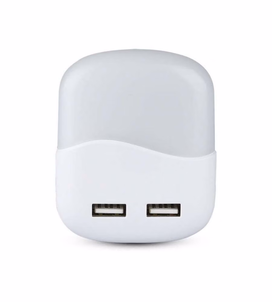 Faretto LED Segnapasso Notturno Quadrato V-TAC Bianco con Sensore Crepuscolare e Alimentazione USB, 0,45W, 3000K, L/P/H: 6 x 6 x 5,45 cm