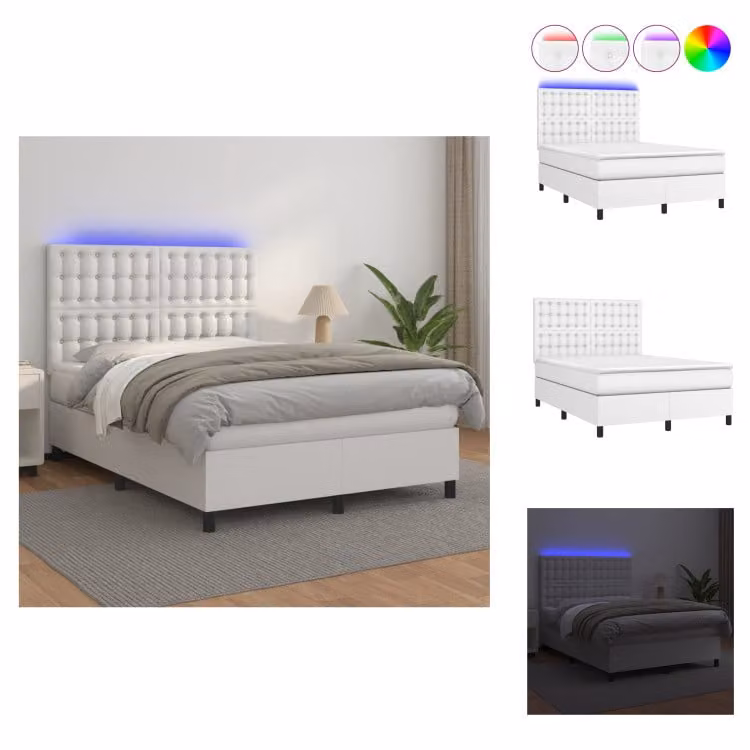vidaXL Letto a molle con materasso e LED bianco 140x200 cm in Pelle finta - Letti e strutture letto