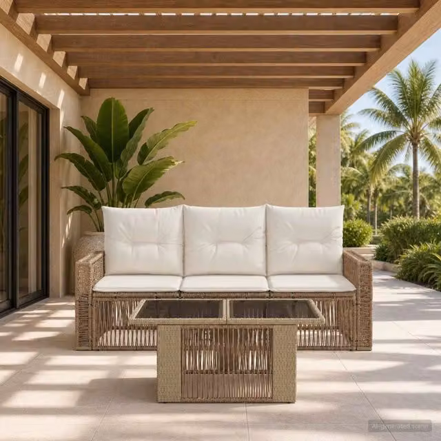 Set Divano da Giardino 4 pz Beige e Bianco Crema polyrattan 3436740