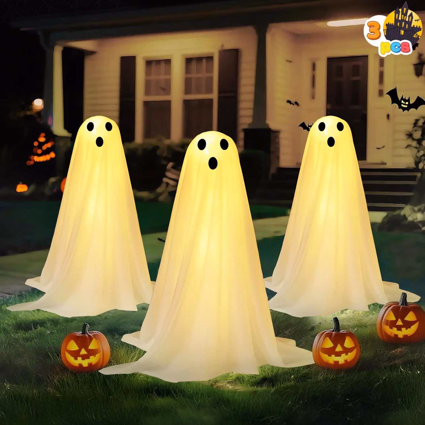 Halloween Wegeleuchten da esterno, confezione da 3, luce bianco caldo