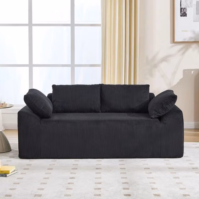Divano piccolo imbottito con braccioli ¨C Minimal ¨C Nero velluto, senza montaggio