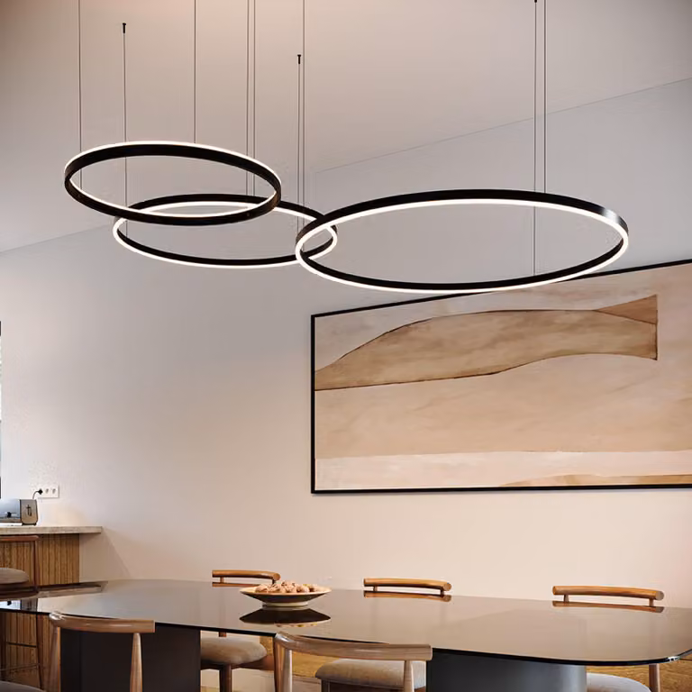 s.luce LED 3 anelli combinazione di luci a sospensione eccentrica lampada ad anello oro Ø 80 | 60 | 40cm rotonda