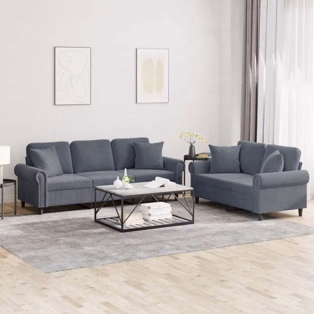 Maison Exclusive - Set divano a 2 posti con cuscini in velluto grigio scuro