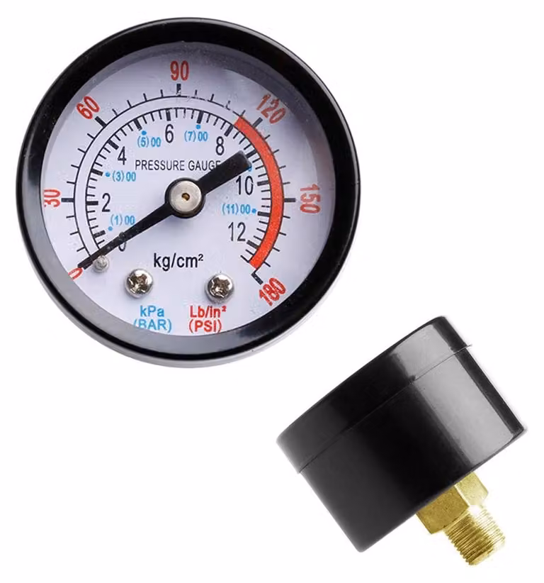 Compressore d'aria, sistema pneumatico-idraulico, manometro per liquidi, portata da 0 a 12 bar