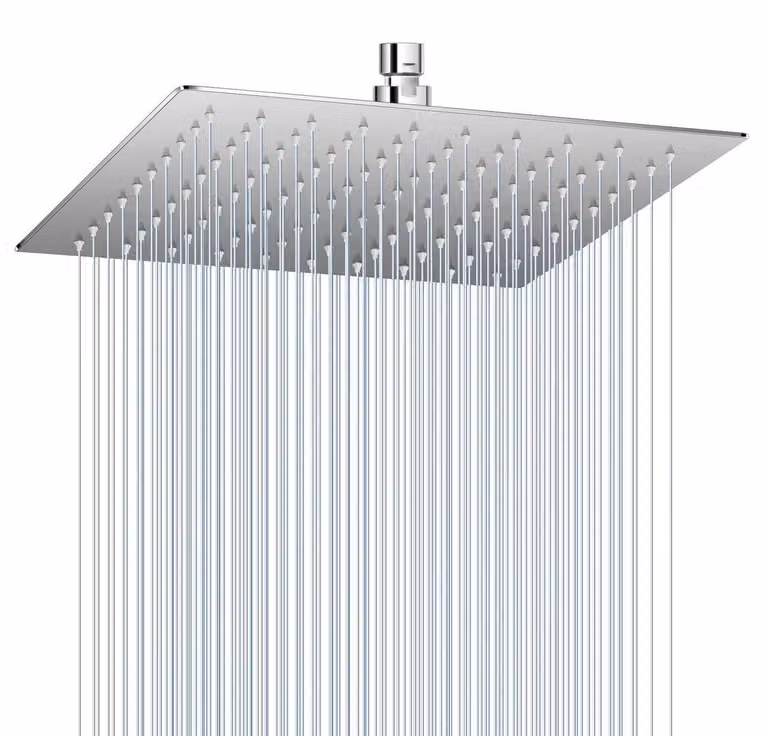 Doccia a pioggia, 25 cm, acciaio inossidabile spazzolato, quadrato, a risparmio idrico, 121 ugelli anticalcare, regolabile a 360°