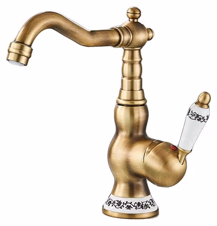 Miscelatore per lavabo, da montare a incasso, monocomando, in ottone anticato, modello compatto