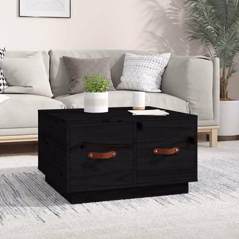 vidaXL Tavolino da Salotto Moderno Nero in Legno di Pino L: 60 cm, P: 53 cm, H: 35 cm