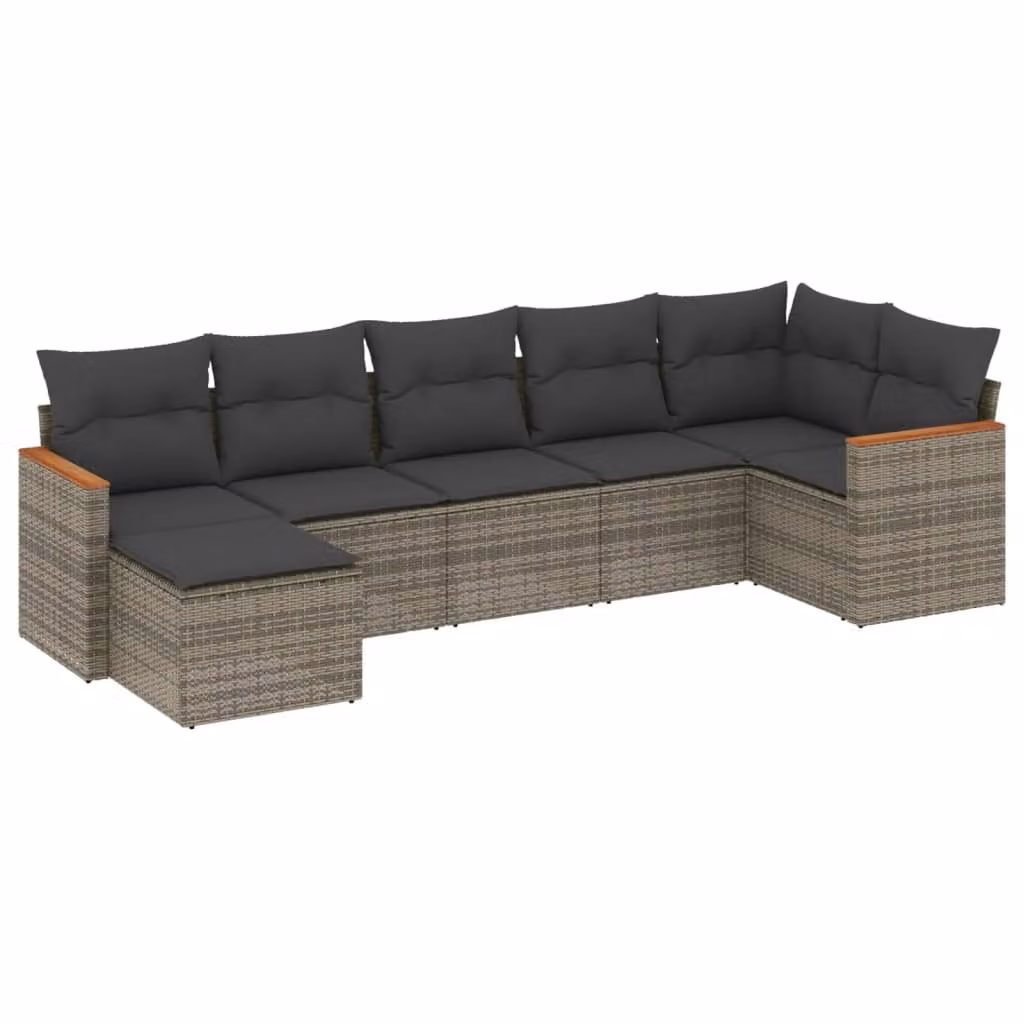 Set Divani da Giardino 7 pz con Cuscini Grigio in Polyrattan