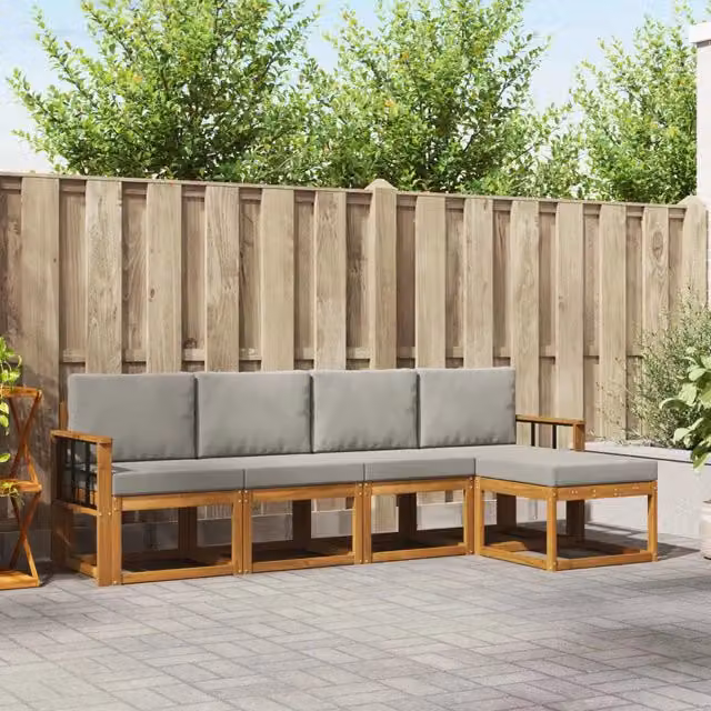 Set di divani da esterno 5 pz Grigio Naturale e Chiaro 3366264