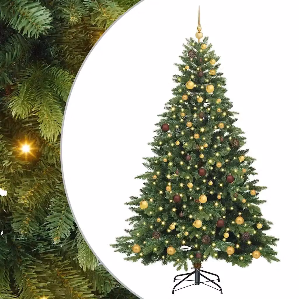 Albero di Natale artificiale moderno vidaXL verde con 300 LED luce bianca calda in PE e PVC, Altezza: 210 cm – 2