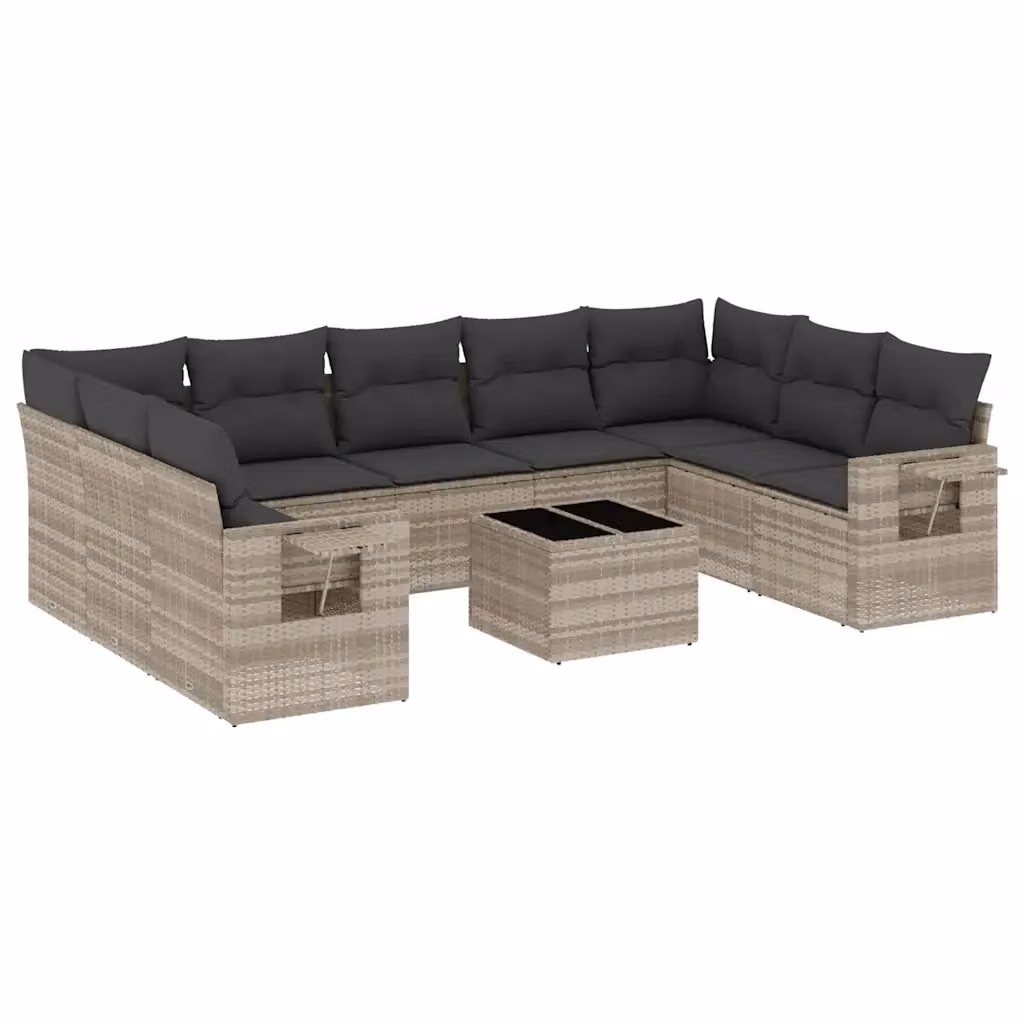 vidaXL Set Divano da Giardino a L in Polyrattan Grigio con 10 Pezzi e Cuscini – 2