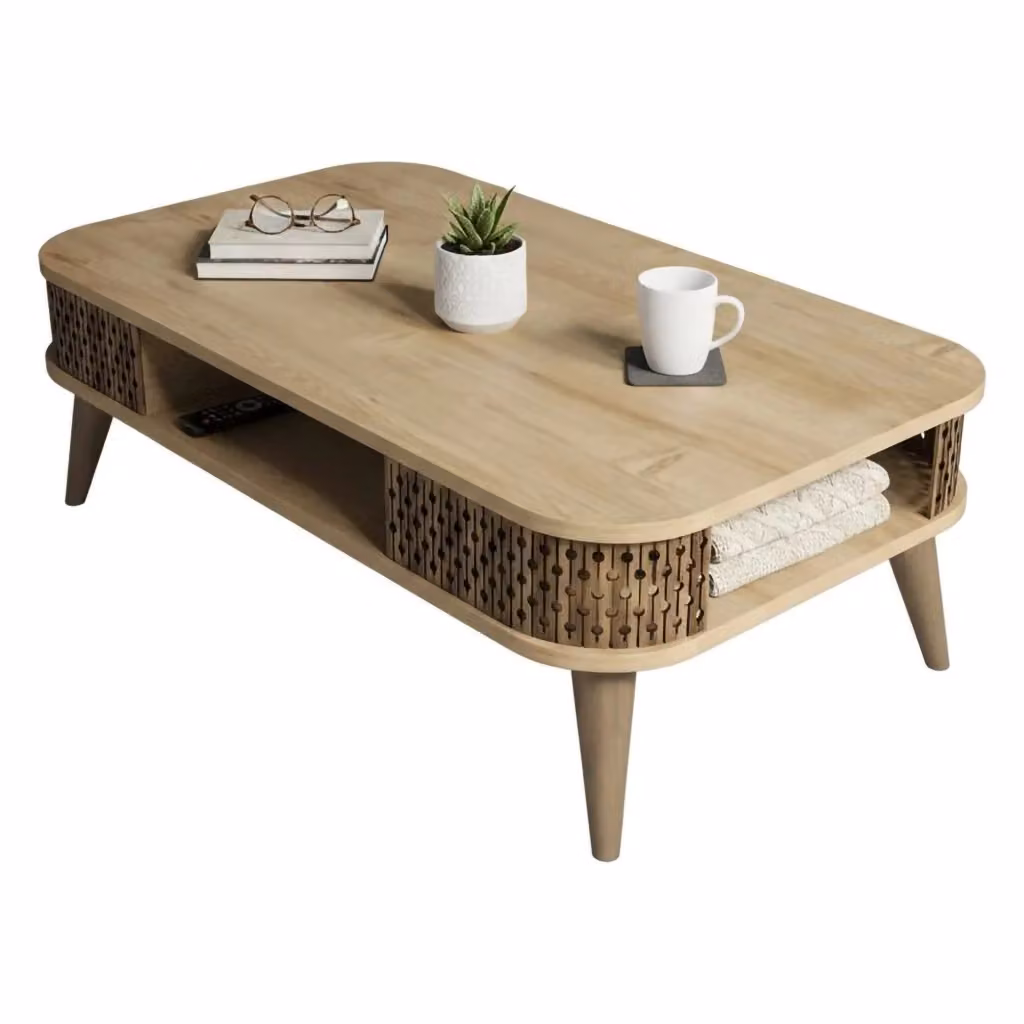 Tavolino da salotto Cigno DMORA in legno color quercia, L 105 cm x P 60 cm x H 35 cm – 2